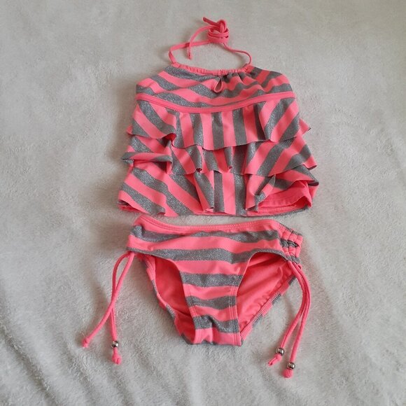 Bundle of 2 Justice Girl's Size 7 Pink Tankini Swimsuits - Picture 2 of 14